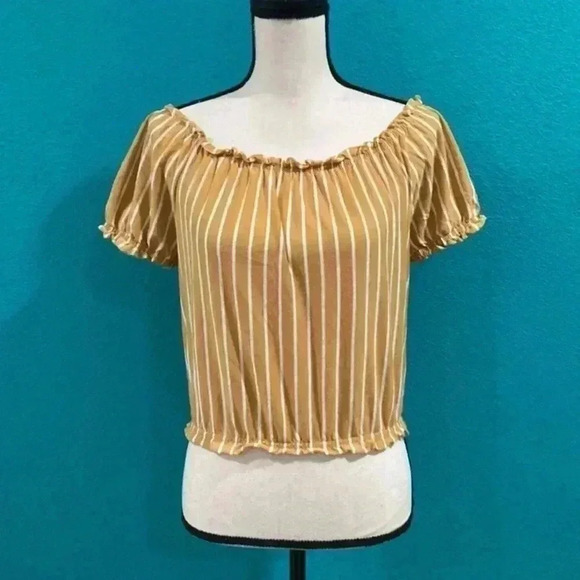 ⭐️ American eagle mustard yellow striped shirt in size small - Picture 1 of 4